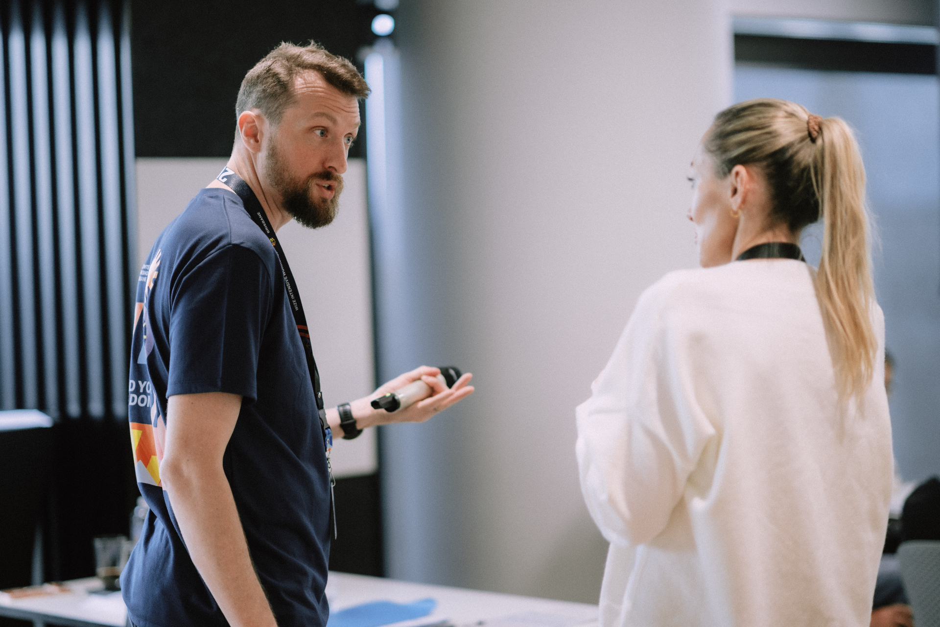 One-on-one conversation at the Day 1 workshop venue